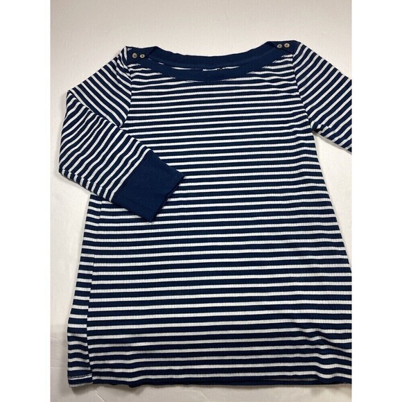 Akemi & Kin Anthropologie Tee Navy Blue White Breton Stripe Medium Boat Neck - Picture 10 of 10